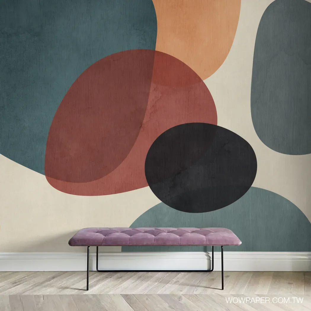 搭配色彩幾何壁畫的現代空間設計