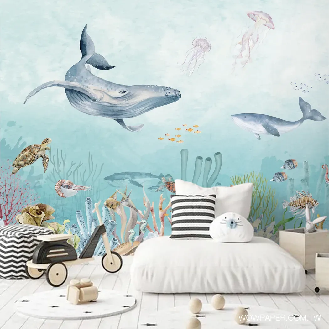 伴隨著美麗海底世界壁畫的兒童房設計
