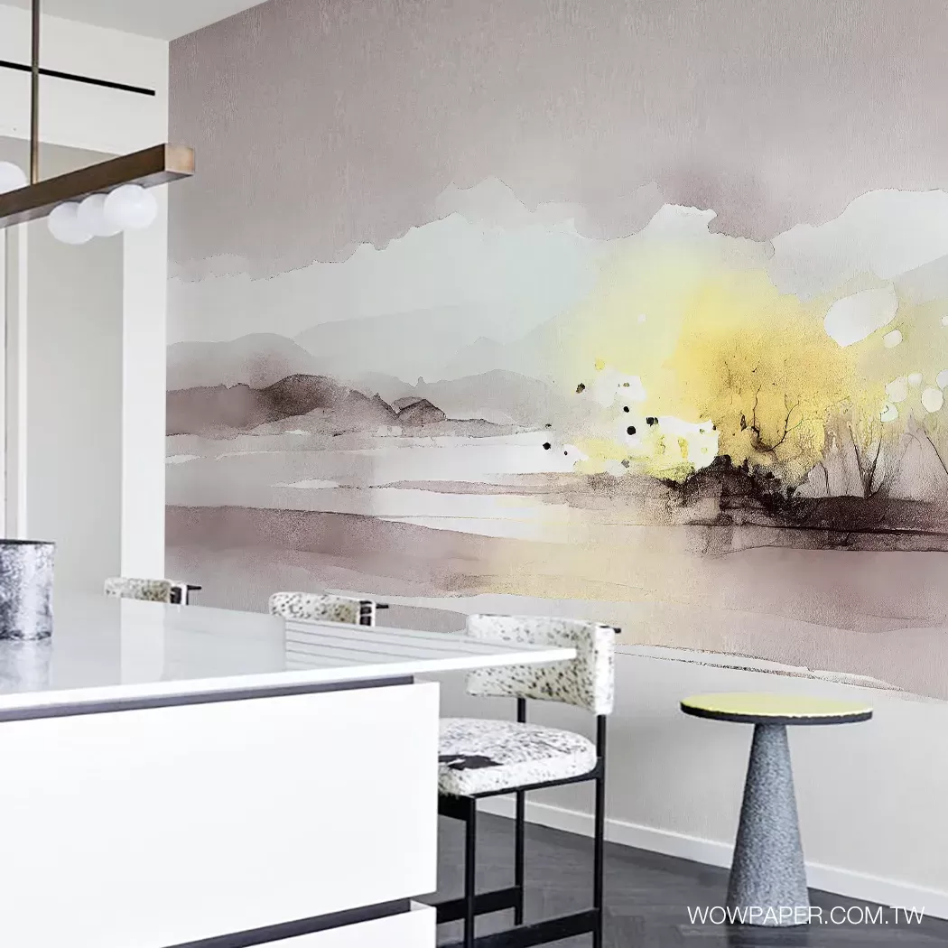 添加現代風色彩壁紙的用餐區
