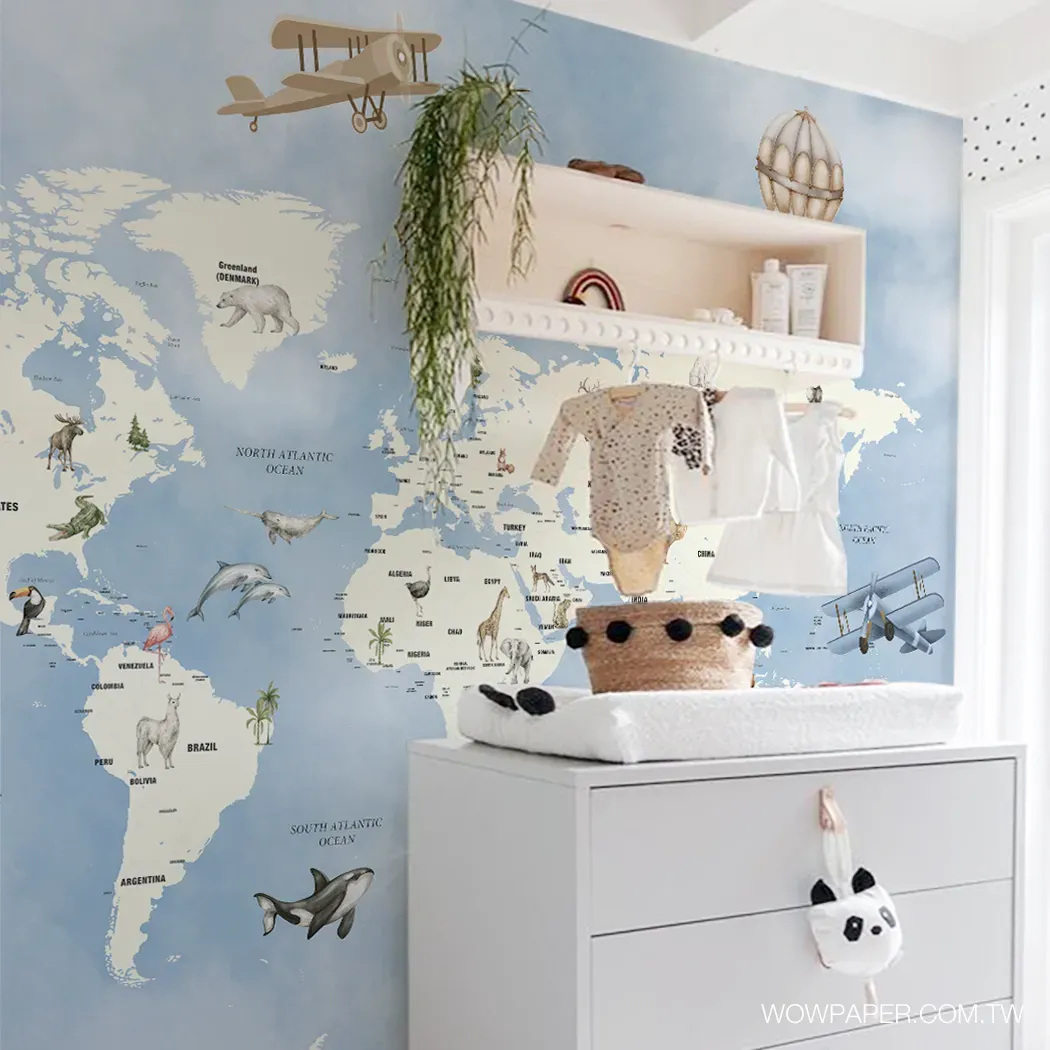 搭配動物世界壁紙的兒童房空間設計