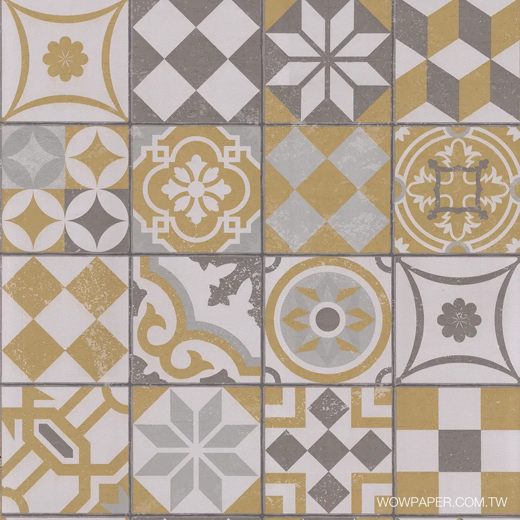 迷人花磚 壁紙(咖金)