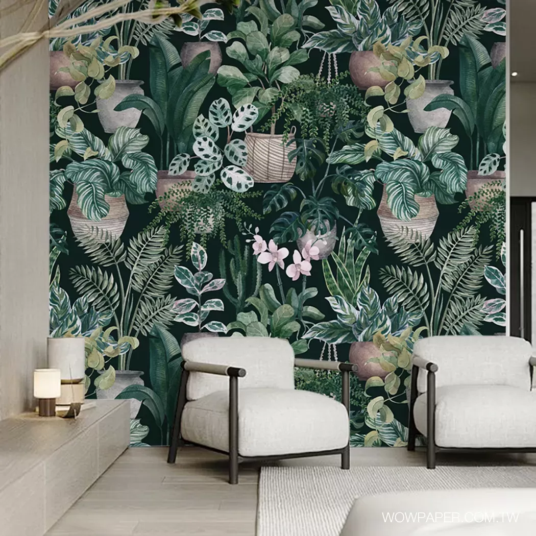 美麗的觀葉植物壁紙為舒適的角落增添了慵懶的氛圍