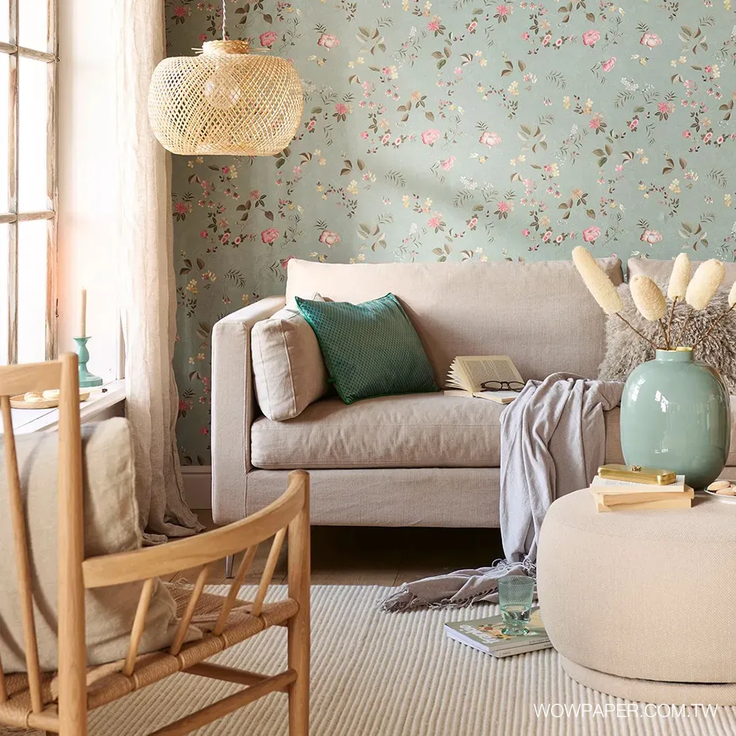 珠光繡線小花 壁紙(灰)