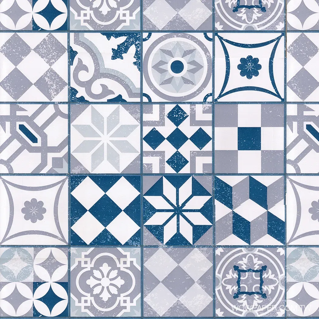 迷人花磚 壁紙(藍紫)