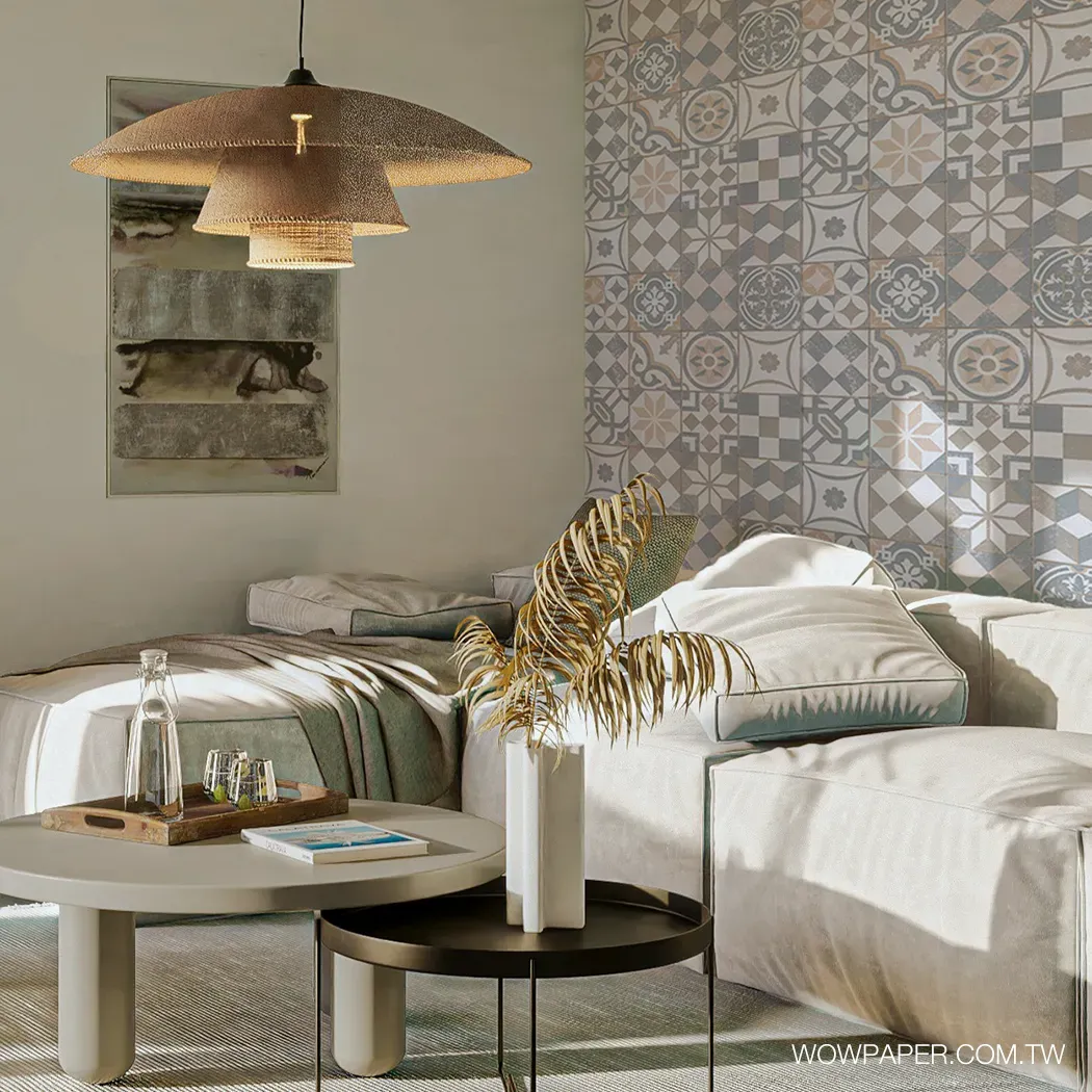 迷人花磚 壁紙(灰藍)