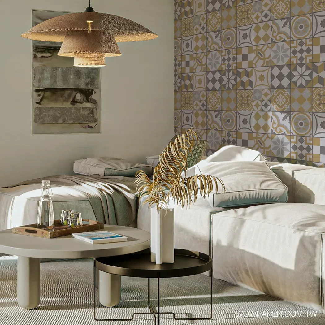 迷人花磚 壁紙(咖金)