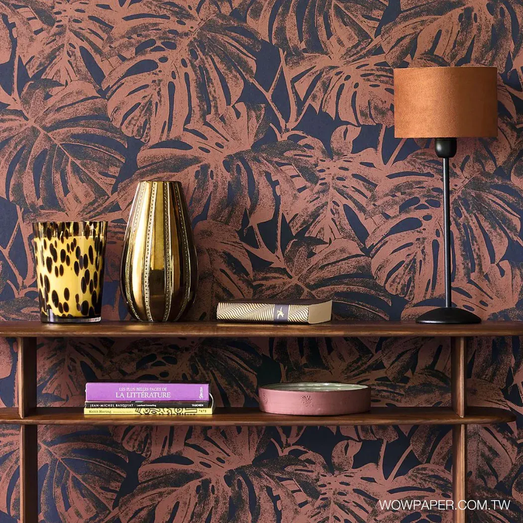 龜背竹葉 壁紙(紅銅)