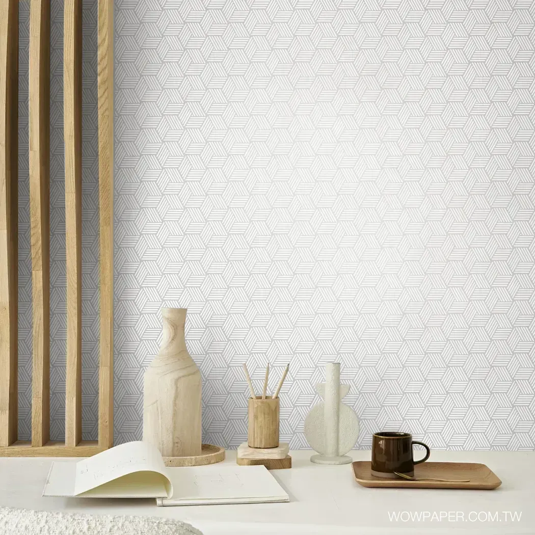 藤紋組合幾何 壁紙(珍珠白)