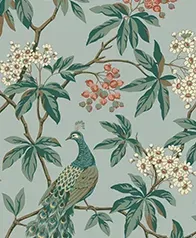 繁花孔雀 壁紙(灰藍)