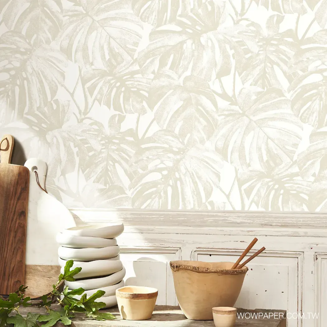 龜背竹葉 壁紙(米灰)